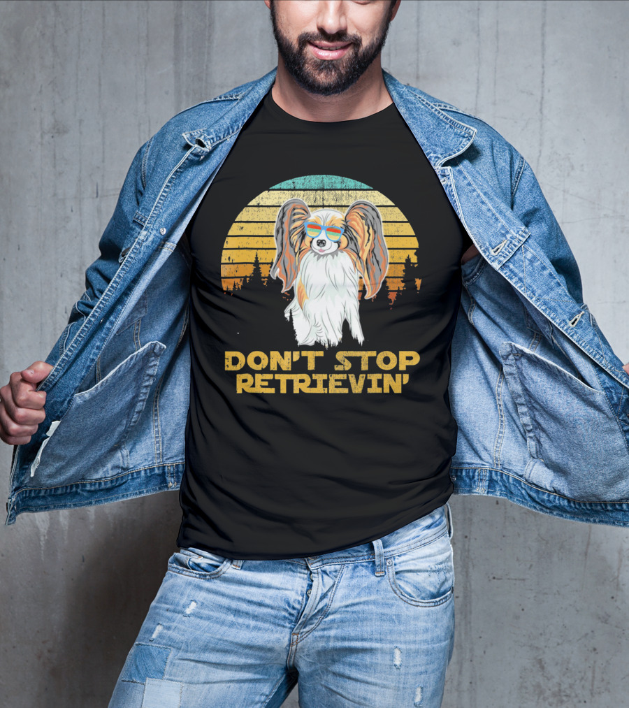 Don't Stop Retrievin' Papillon Sunglasses Retro Sunset T-Shirt
