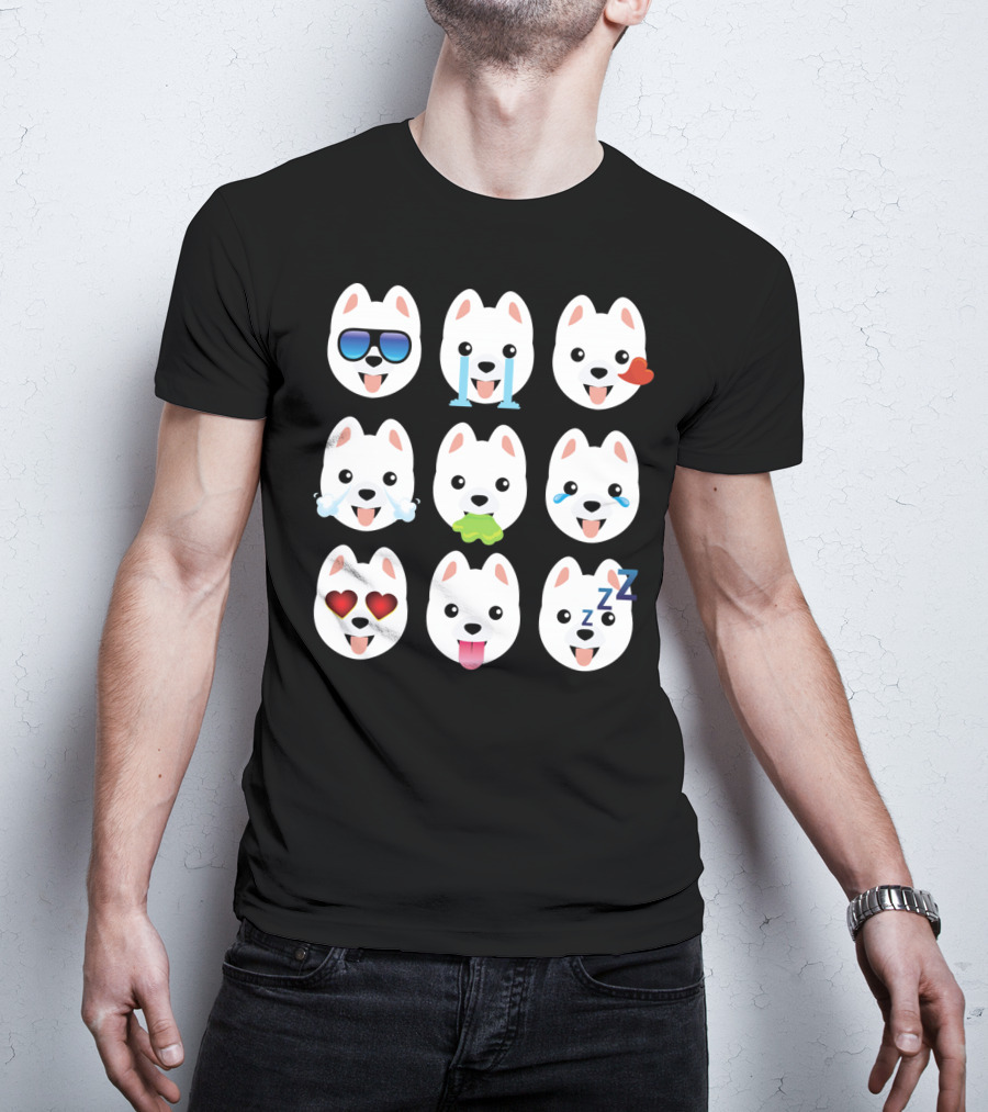 Pomeranian Dog Emoji Faces Funny Father Emotions T-Shirt