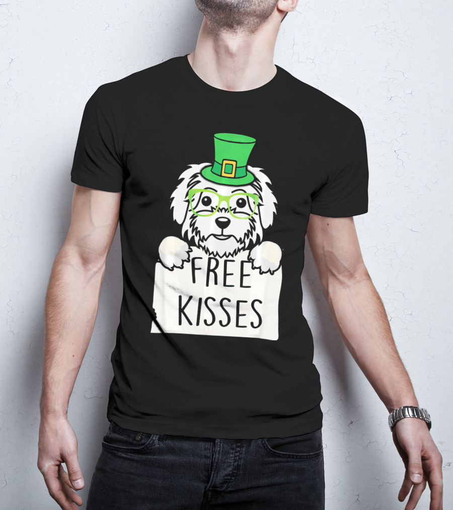 Free Kisses Maltese Dog With Green Leprechaun Hat St Patricks T-Shirt
