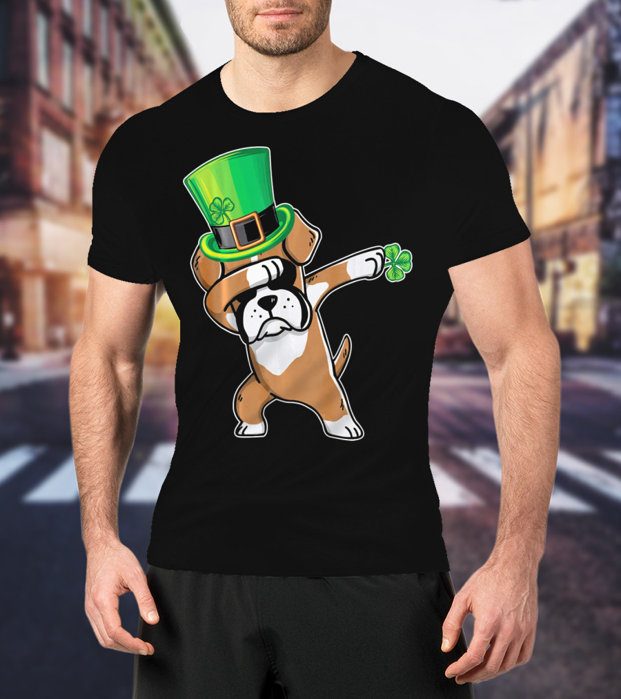 Funny Boxer Dog Dabbing St. Patrick's Day Dance T-Shirt