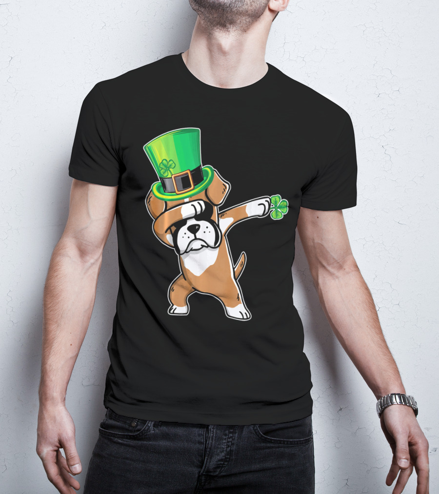 Funny Boxer Dog Dabbing St. Patrick's Day Dance T-Shirt