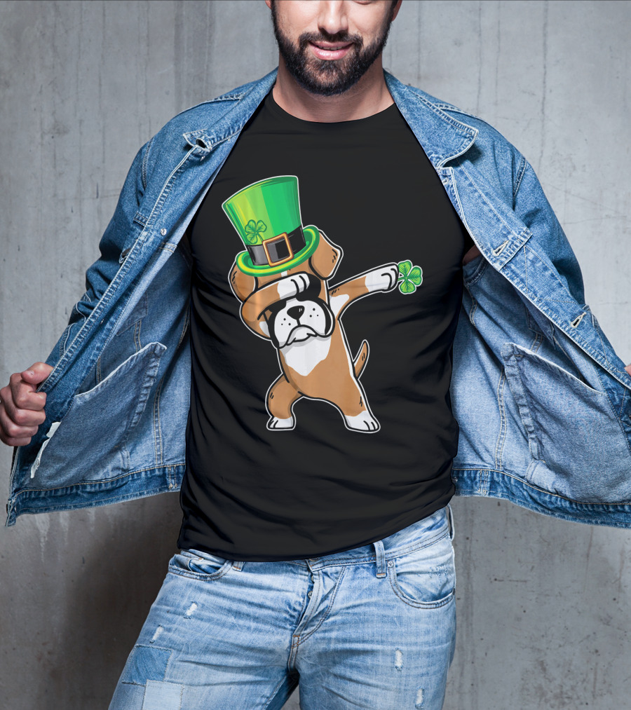 Funny Boxer Dog Dabbing St. Patrick's Day Dance T-Shirt
