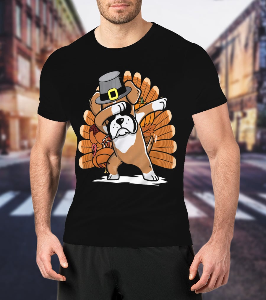 Thanksgiving Dabbing Boxer Dog Pilgrim Hat Turkey T-Shirt