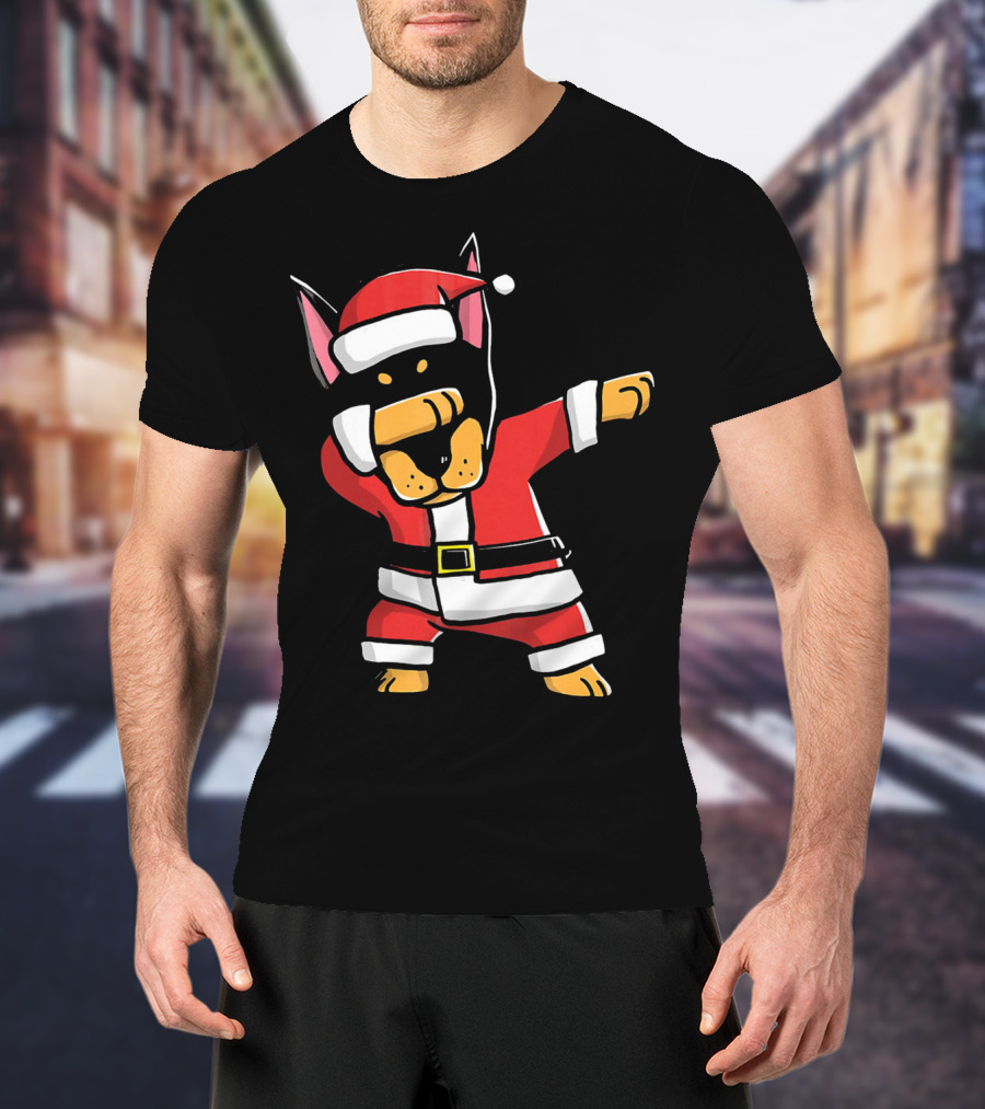 Funny Dabbing Doberman Pinscher Dog Ugly Christmas Santa T-Shirt