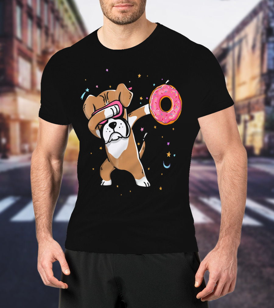 Funny Donut Day Dabbing Boxer With Sprinkled Donut In Stars And Moon T-Shirt