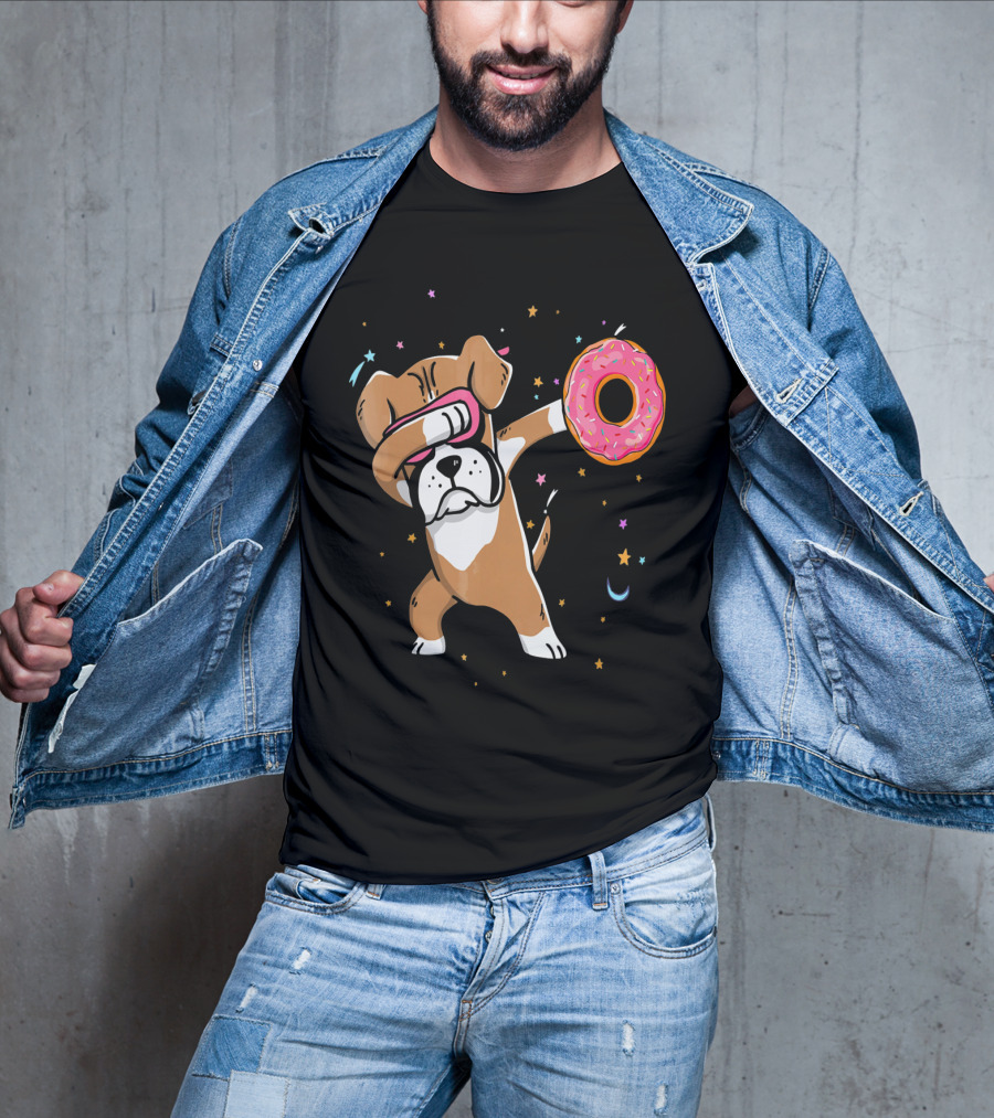 Funny Donut Day Dabbing Boxer With Sprinkled Donut In Stars And Moon T-Shirt