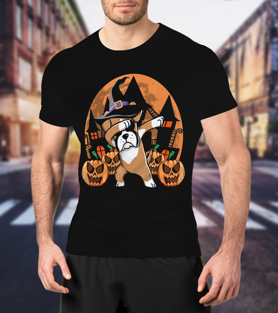 Funny Halloween Dabbing Boxer Witch Hat Pumpkins T-Shirt