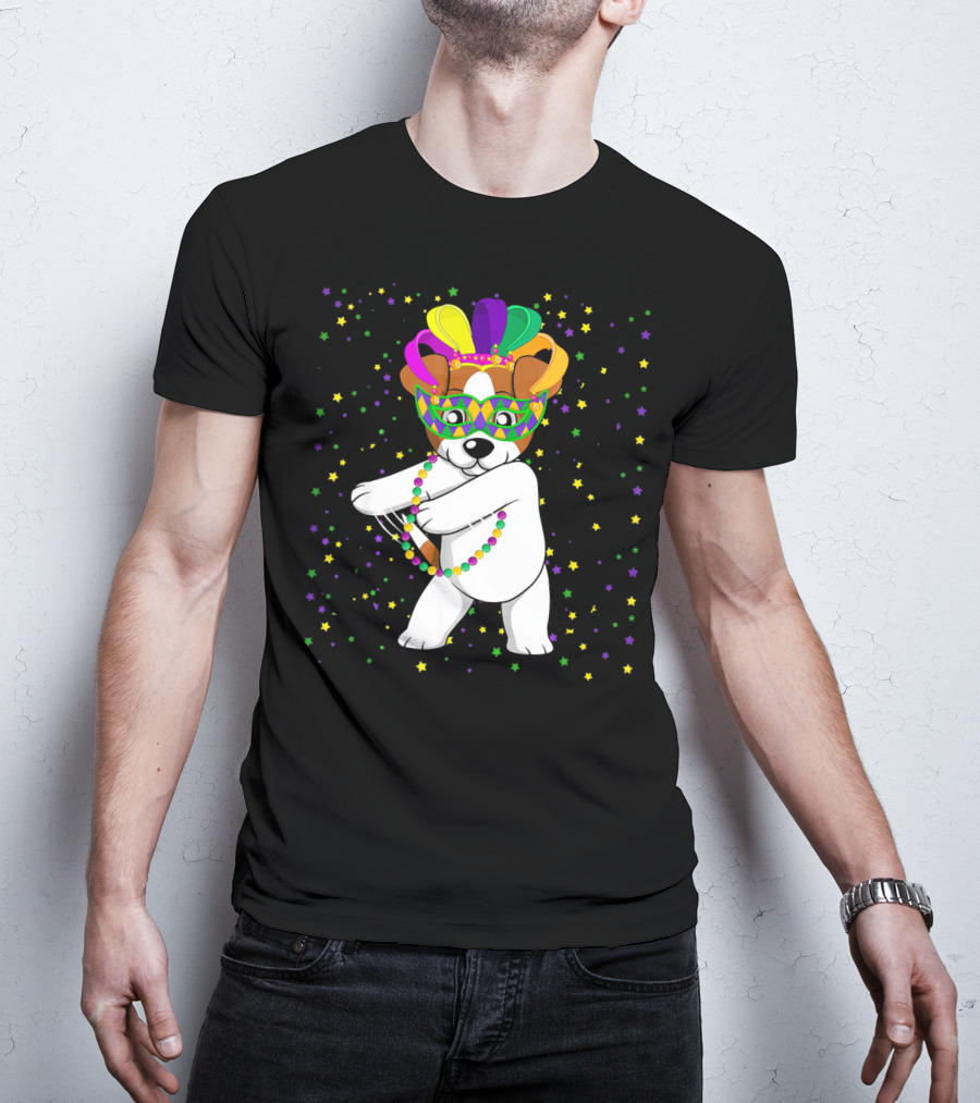 Jack Russell Flossing Jester Hat Mardi Gras Beads Dog T-Shirt