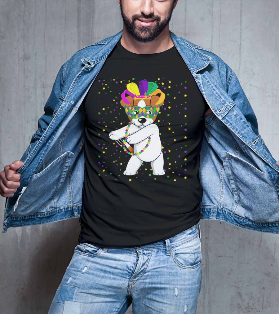 Jack Russell Flossing Jester Hat Mardi Gras Beads Dog T-Shirt