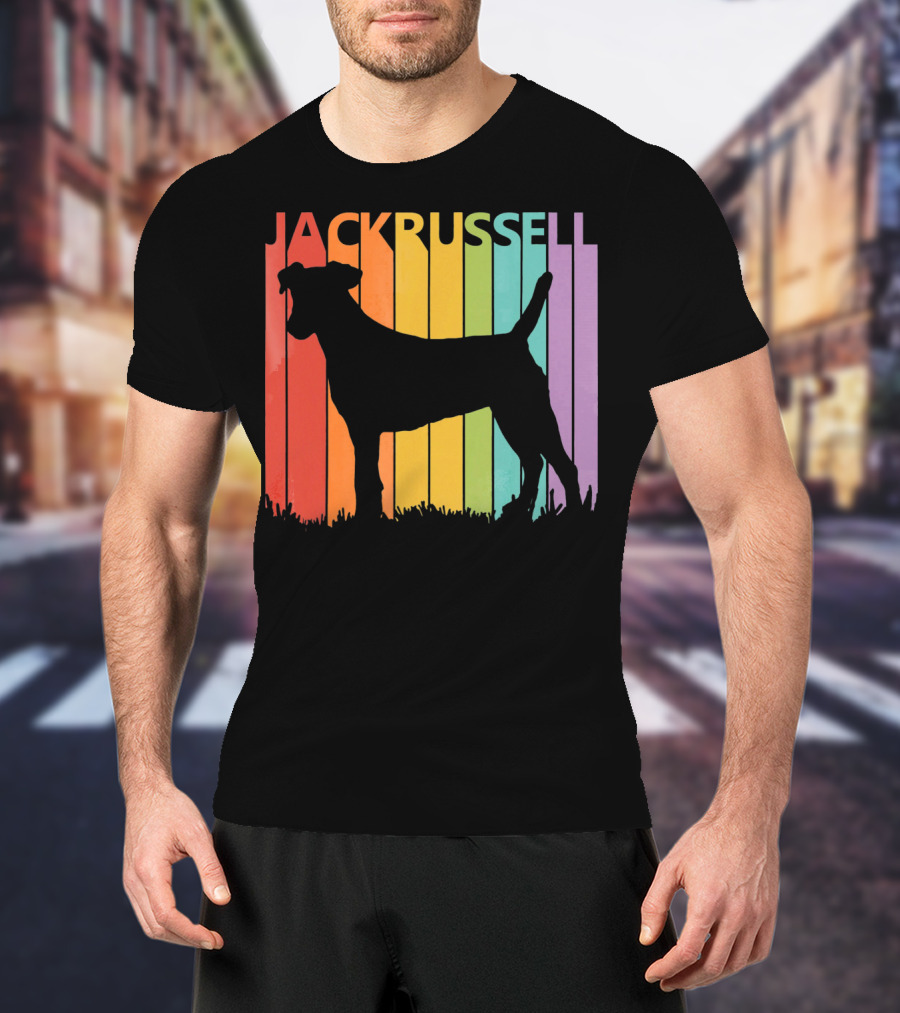 Jack Russell Silhouette Rainbow Stripes T-Shirt