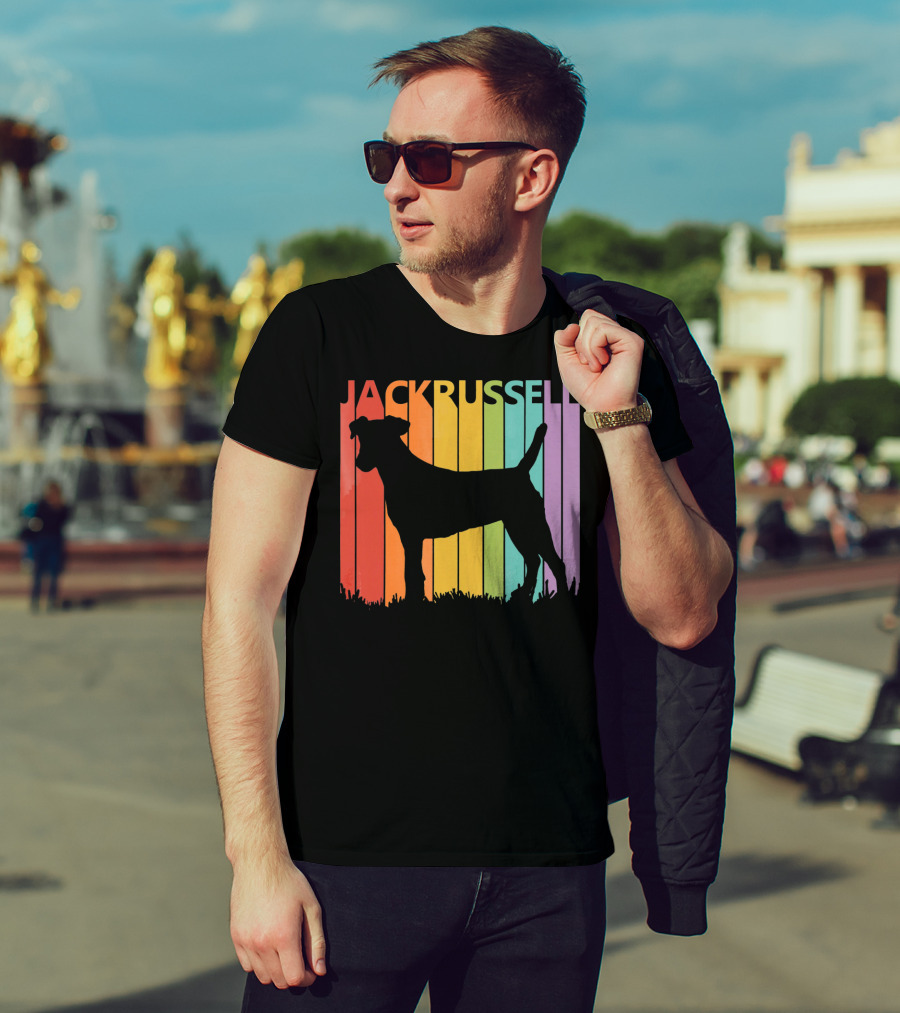 Jack Russell Silhouette Rainbow Stripes T-Shirt