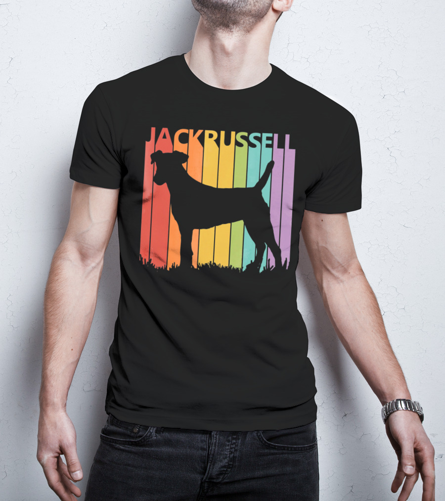 Jack Russell Silhouette Rainbow Stripes T-Shirt