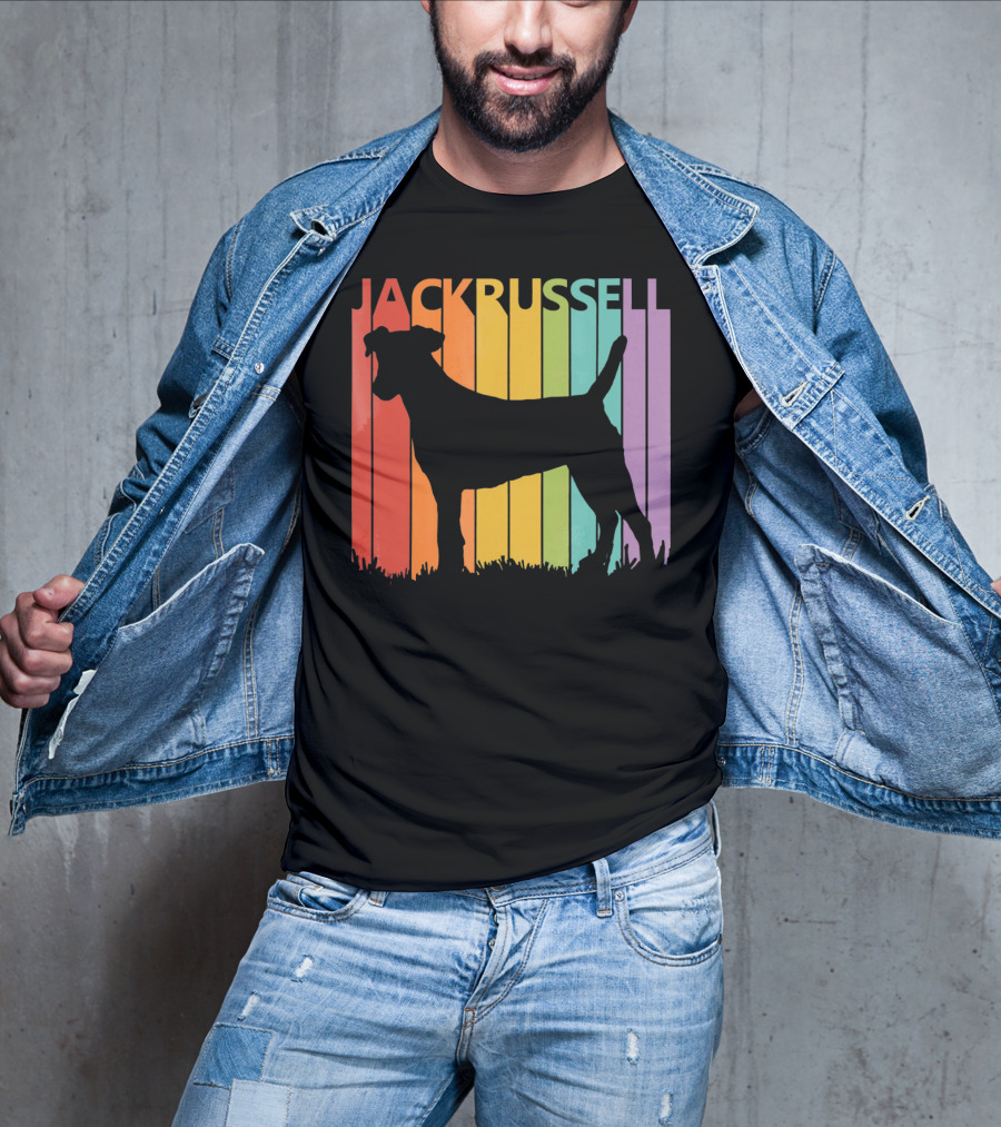 Jack Russell Silhouette Rainbow Stripes T-Shirt