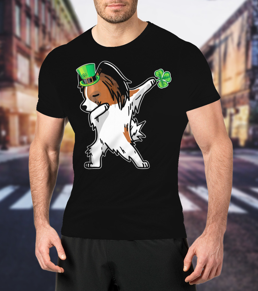 Papillon Dab Dabbing Dance With Shamrock And Leprechaun Hat T-Shirt