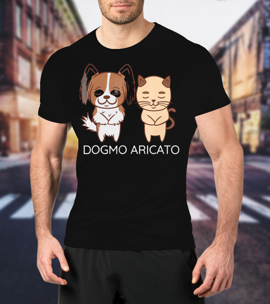 Funny Papillon Dogmo Aricato Dog And Cat Duo T-Shirt