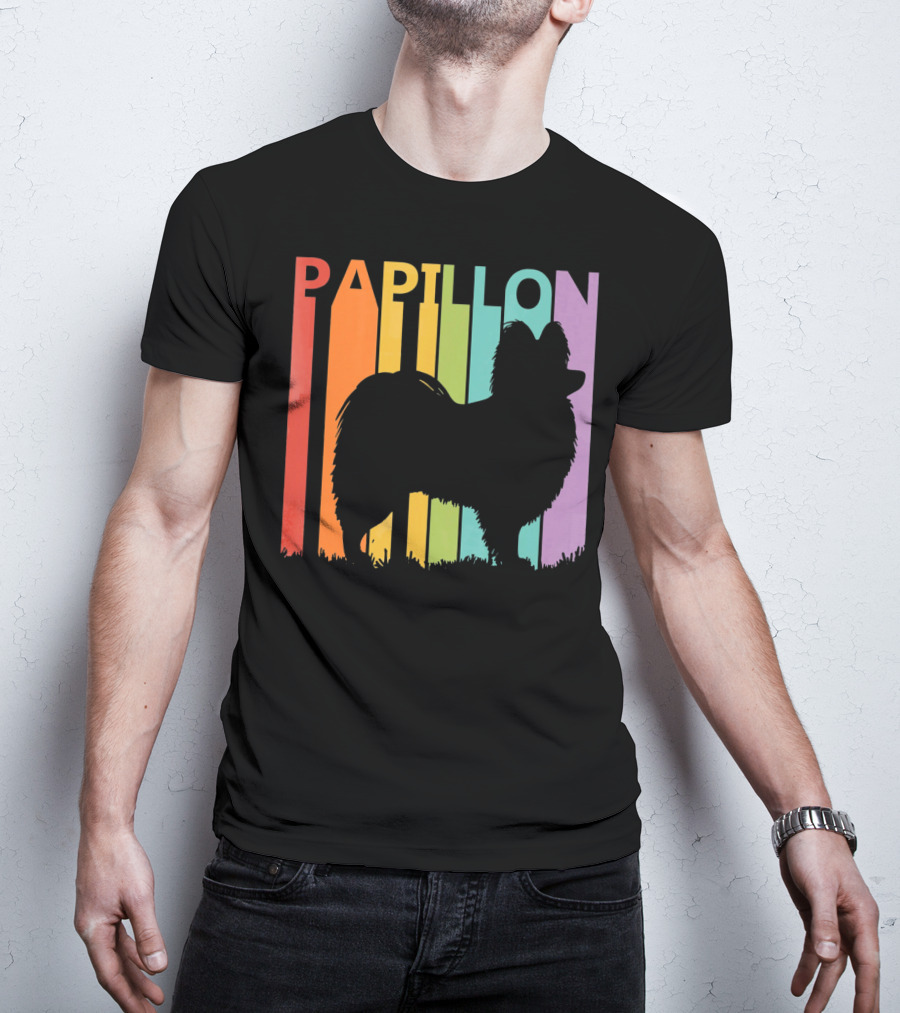 Papillon Dog Silhouette With Colorful T-Shirt