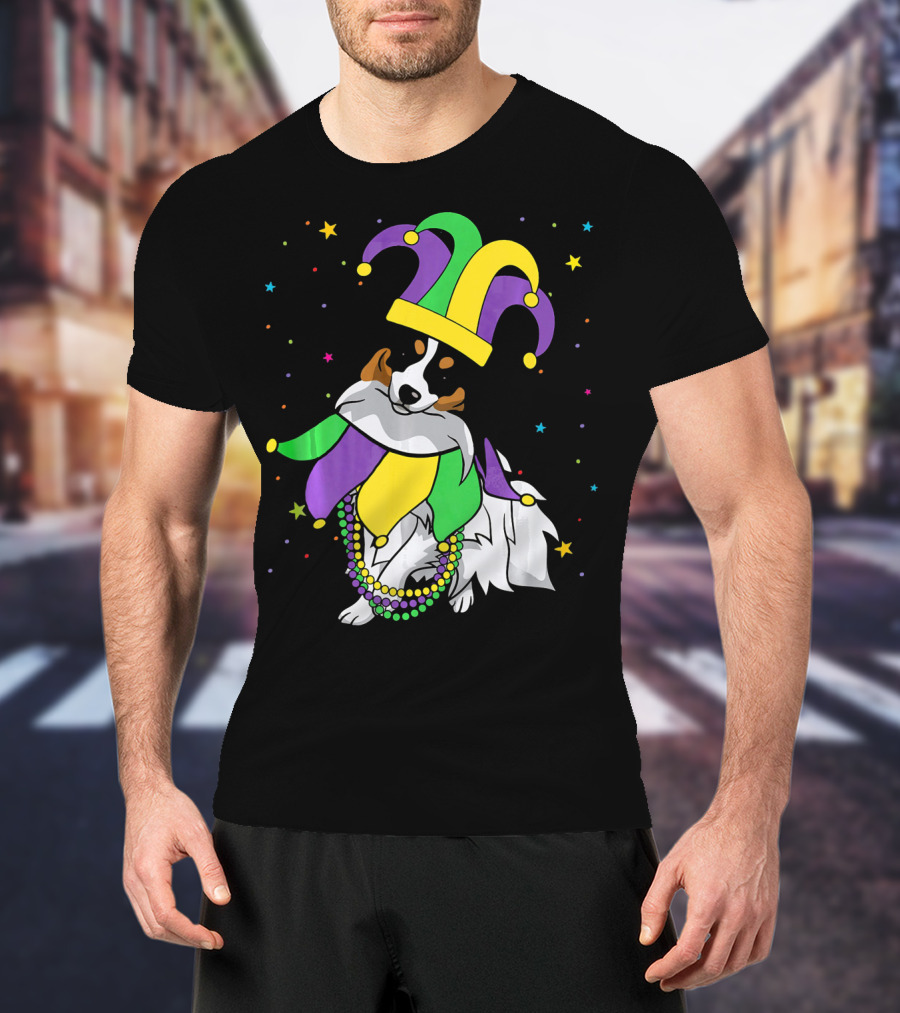 Funny Papillon Jester Hat Mardi Gras Bead Colorful Stars T-Shirt