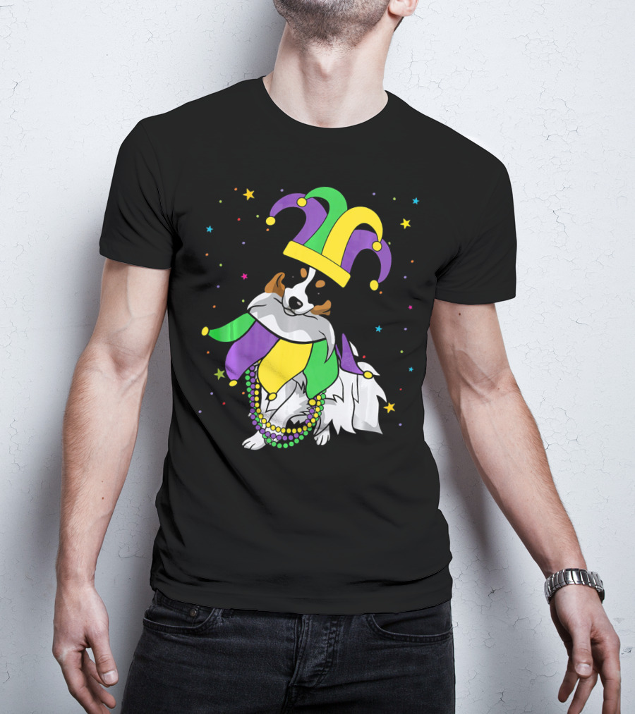 Funny Papillon Jester Hat Mardi Gras Bead Colorful Stars T-Shirt