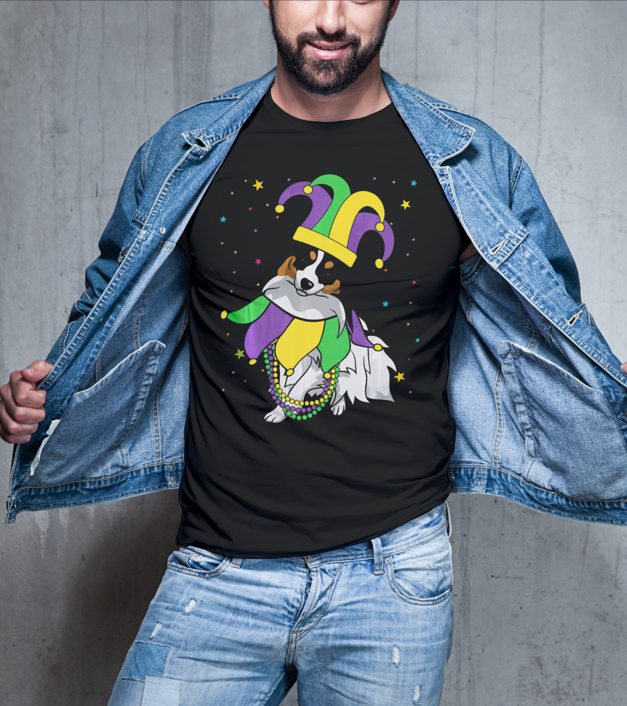 Funny Papillon Jester Hat Mardi Gras Bead Colorful Stars T-Shirt