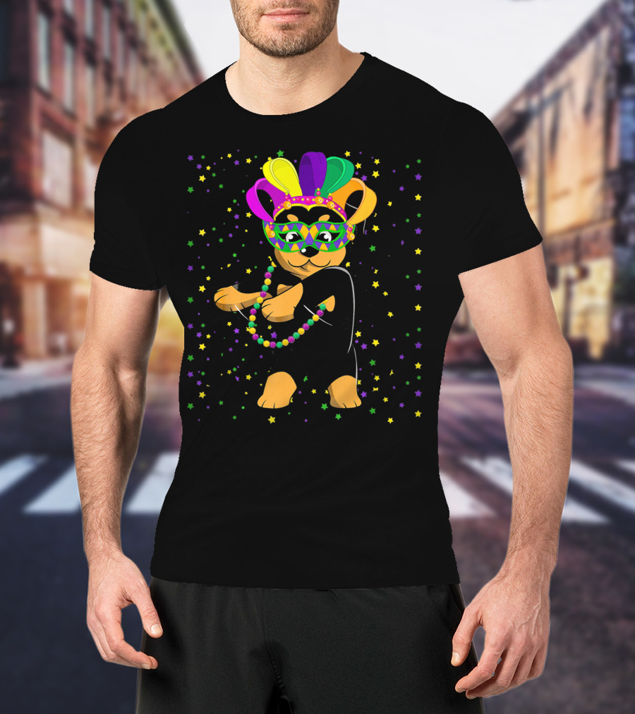 Rottweiler Flossing Beads Jester Hat Mardi Gras Fun T-Shirt
