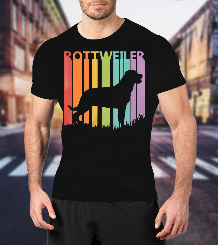 Rottweiler Dog Silhouette With Rainbow Stripes T-Shirt