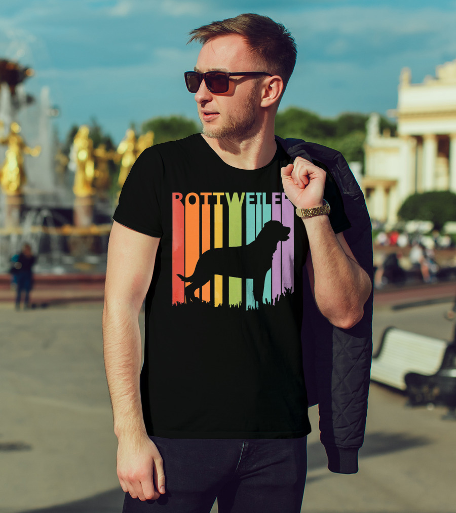 Rottweiler Dog Silhouette With Rainbow Stripes T-Shirt