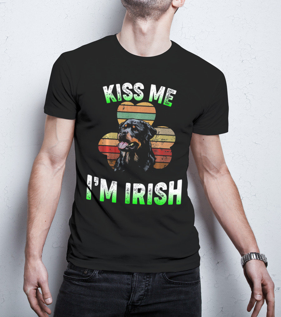 Kiss Me I'm Irish Funny Vintage Shamrock Rottweiler T-Shirt
