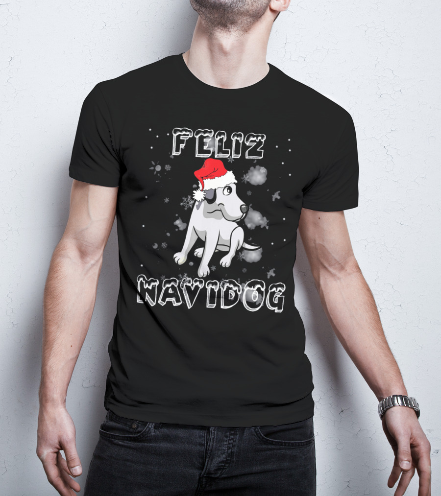 Feliz Navidog Great Dane Dog Santa Hat Snowflakes T-Shirt