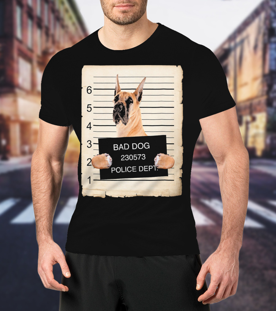 Great Dane Bad Dog Police Dept Mugshot 230573 T-Shirt