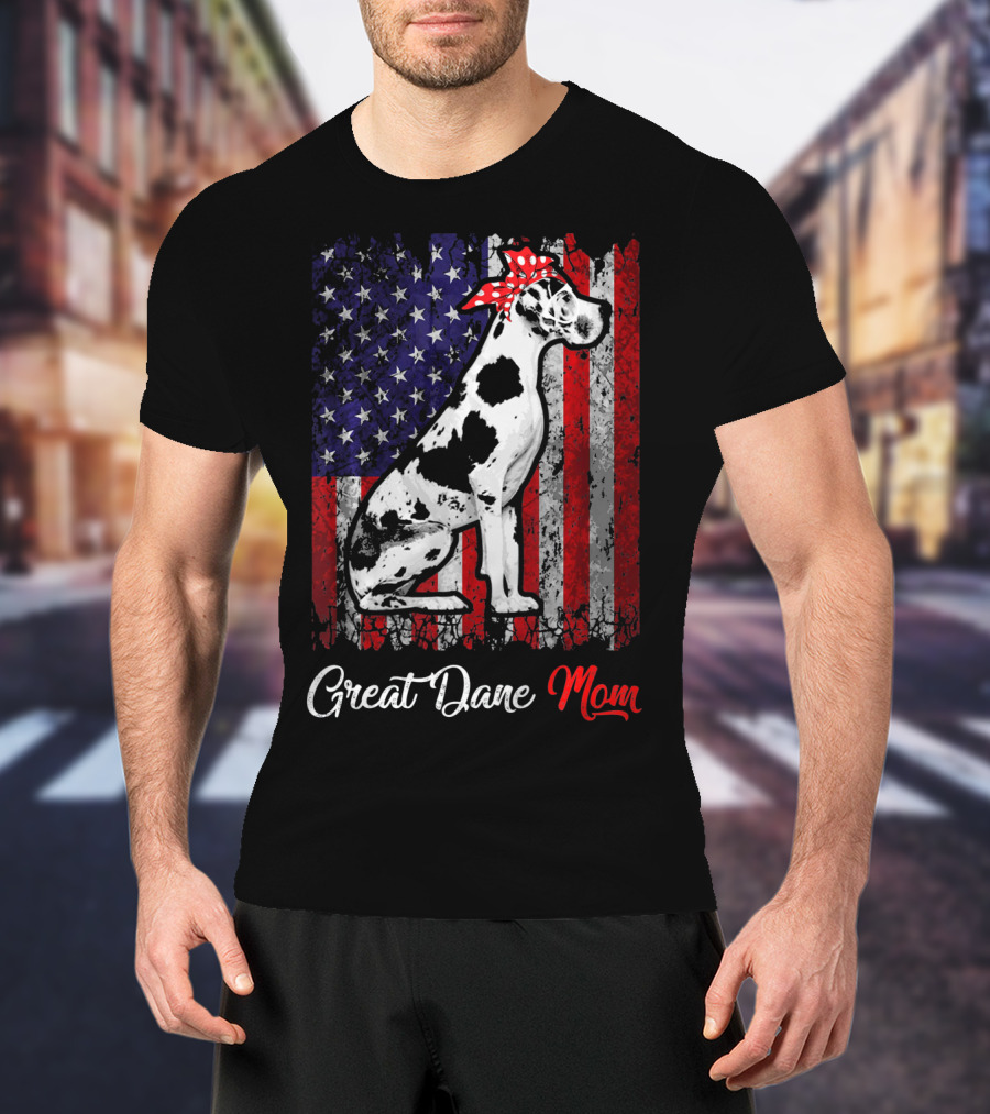 Great Dane Mom Patriotic USA Flag T-Shirt