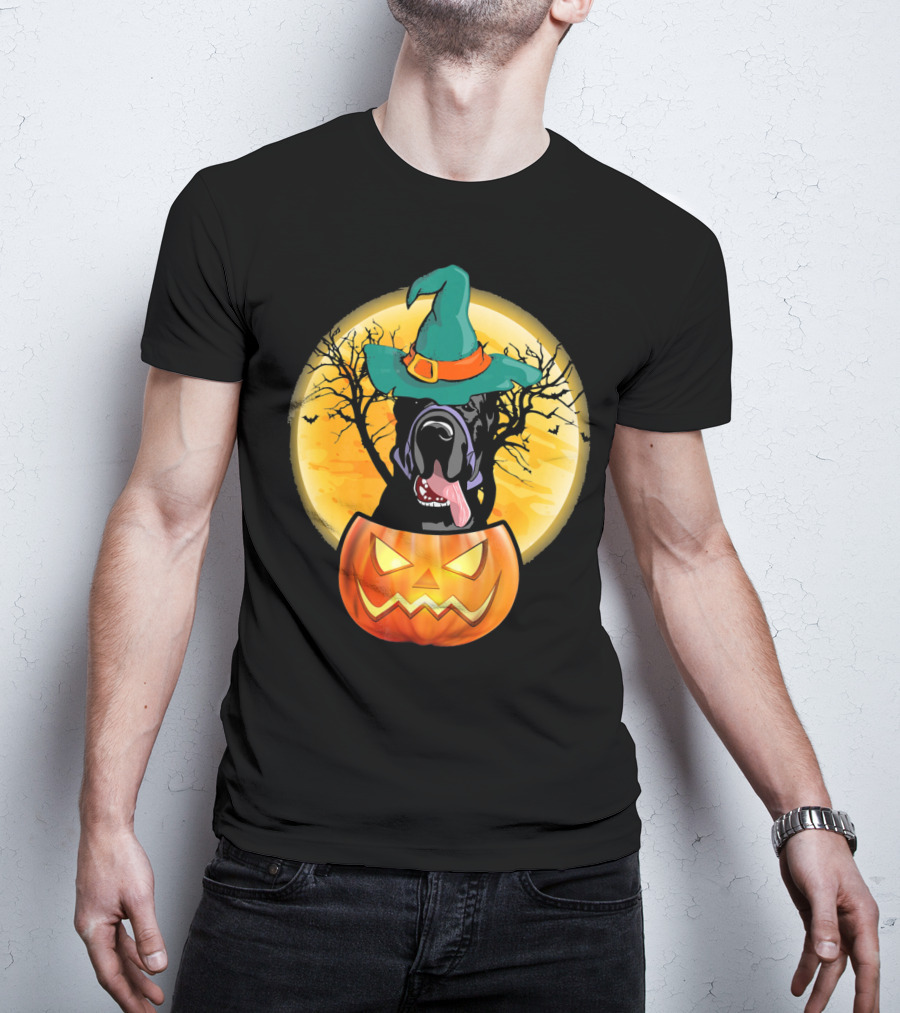 Great Dane Halloween Pumpkin Witch Hat Spooky Scene T-Shirt