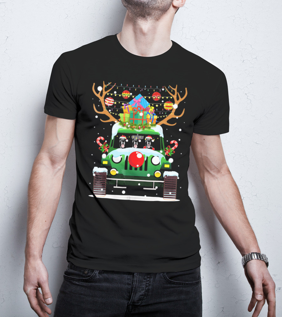 Great Dane Santa Hat Jeep Christmas Reindeer Gift Decorations T-Shirt