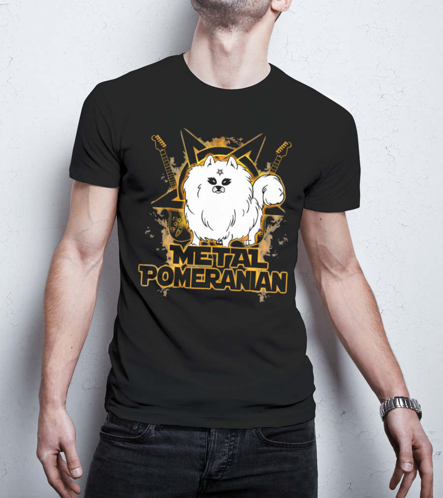 Hail Satan Metal Pomeranian Rock N Roll With Star And Guitars T-Shirt