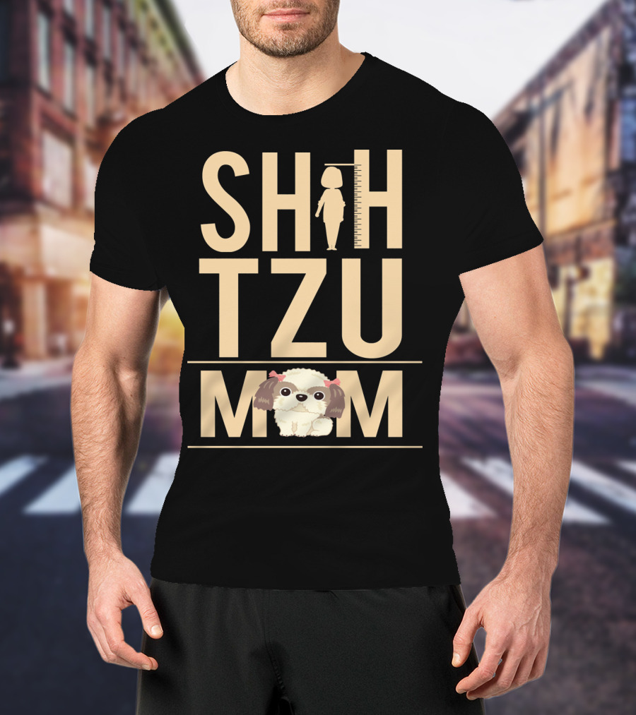 Shih Tzu Mom With Silhouette And Cute Shih Tzu Puppy T-Shirt