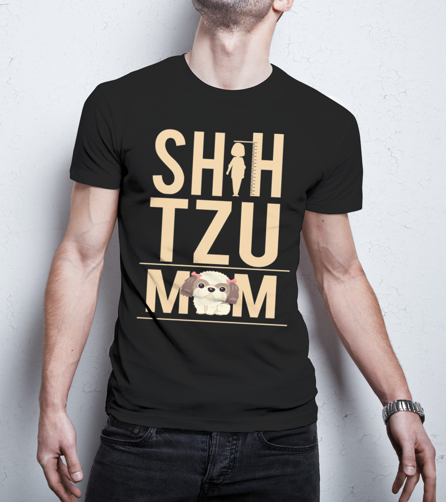 Shih Tzu Mom With Silhouette And Cute Shih Tzu Puppy T-Shirt