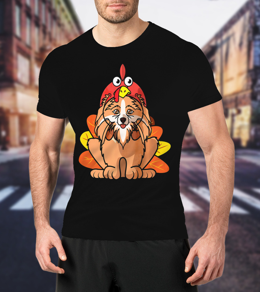Happy Thanksgiving Pomeranian Turkey Dog With Colorful Feathers T-Shirt