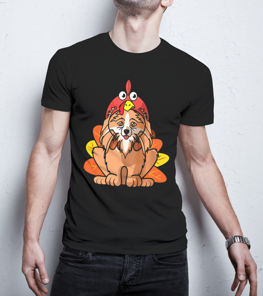 Happy Thanksgiving Pomeranian Turkey Dog With Colorful Feathers T-Shirt