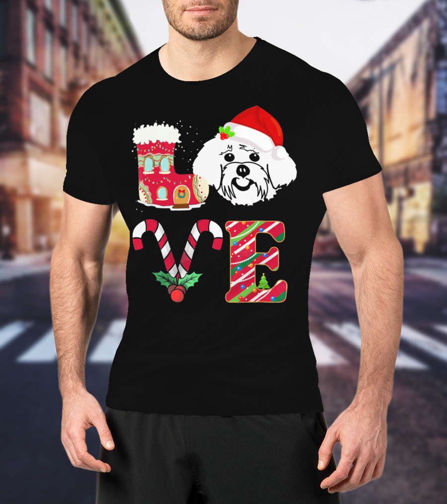 I Love My Maltese Christmas Candy Cane Gingerbread Santa Hat T-Shirt