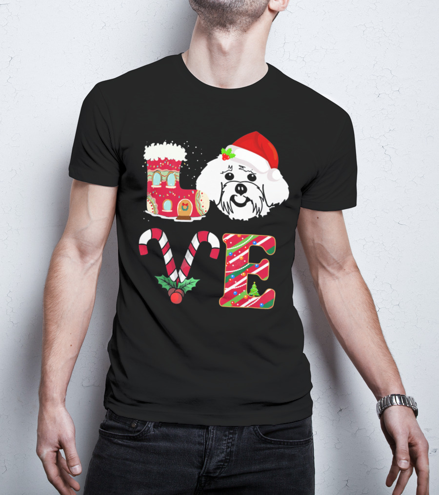 I Love My Maltese Christmas Candy Cane Gingerbread Santa Hat T-Shirt