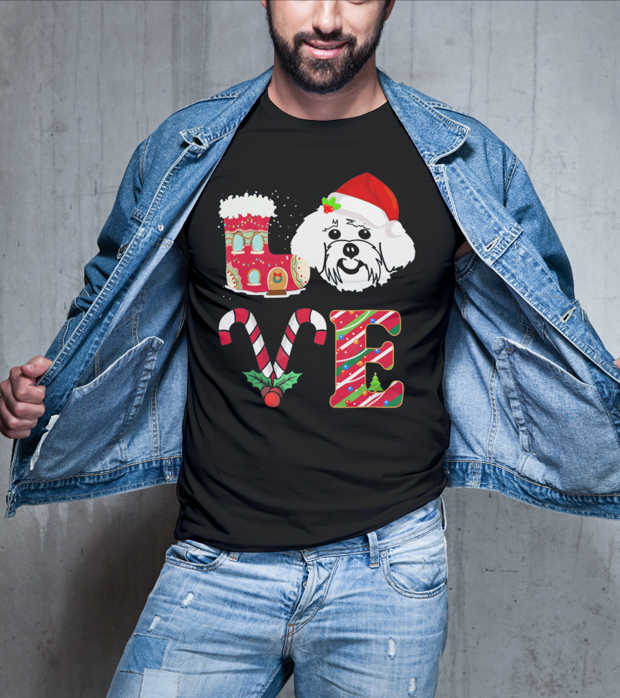 I Love My Maltese Christmas Candy Cane Gingerbread Santa Hat T-Shirt