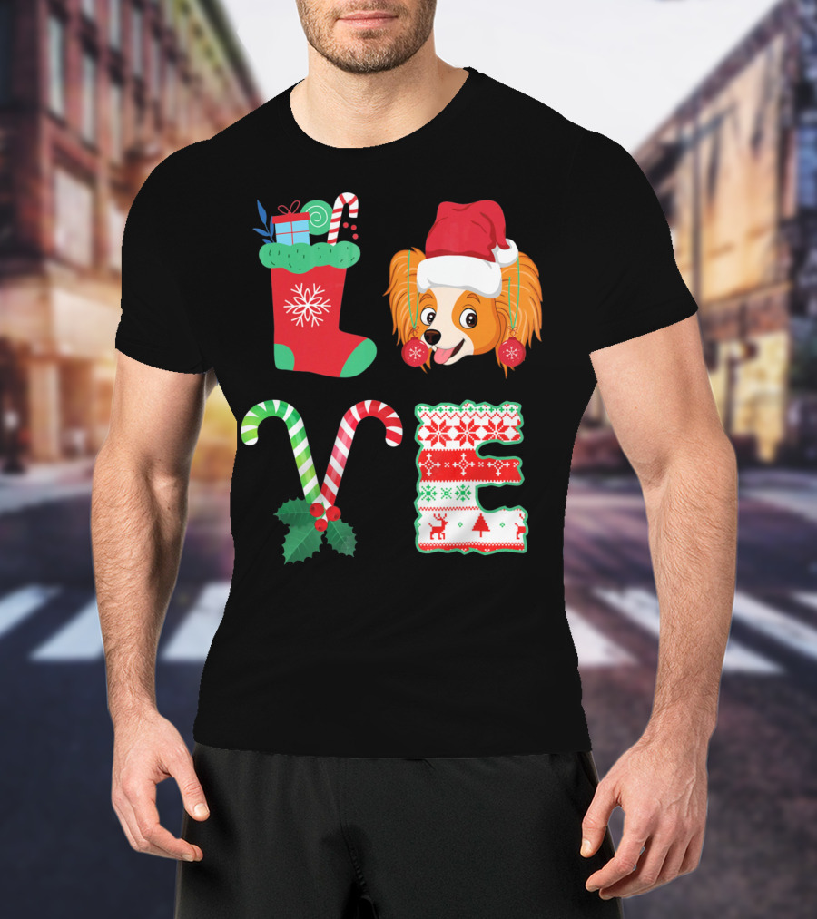 I Love My Papillon Christmas Dog Holiday Decorations T-Shirt