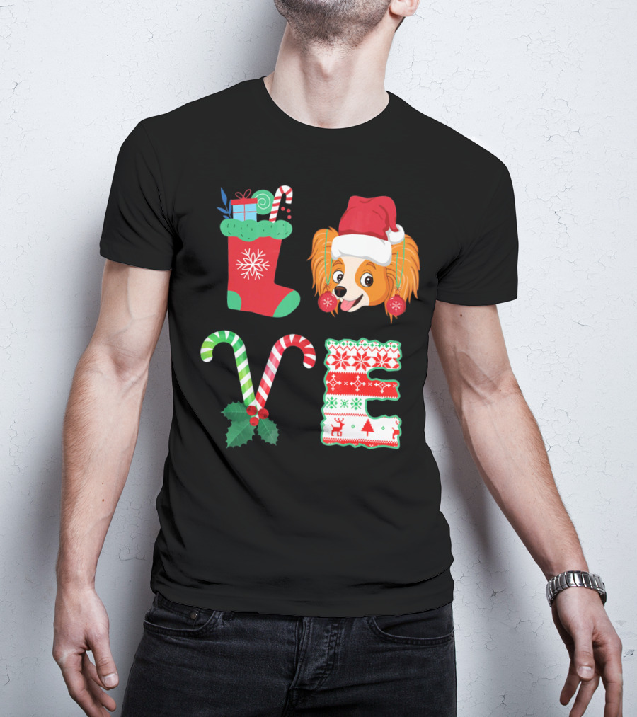 I Love My Papillon Christmas Dog Holiday Decorations T-Shirt