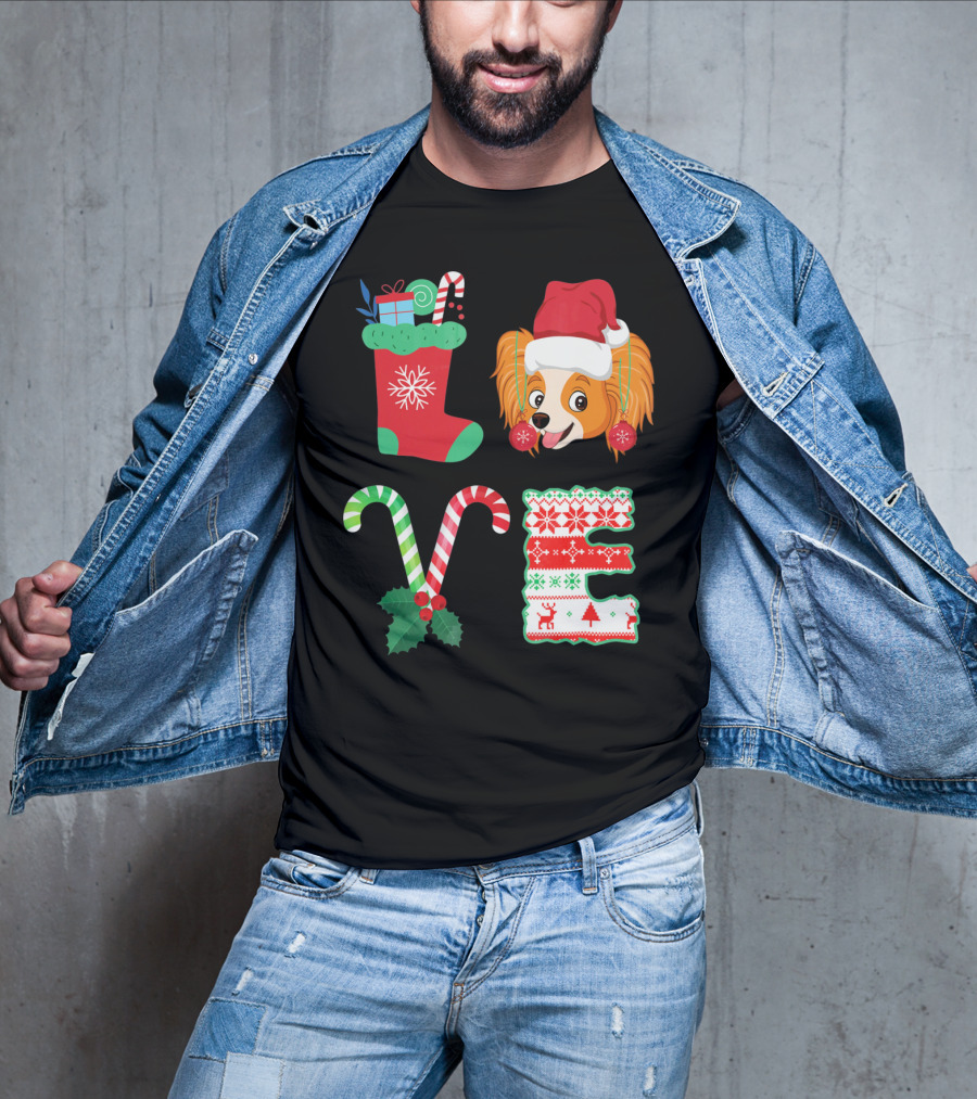 I Love My Papillon Christmas Dog Holiday Decorations T-Shirt