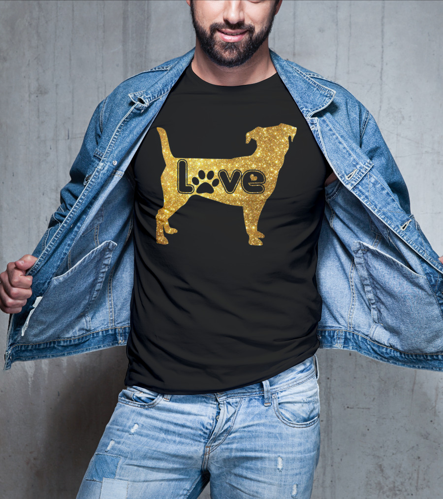 Jack Russell Gold Love Valentine Paw Print Dog T-Shirt