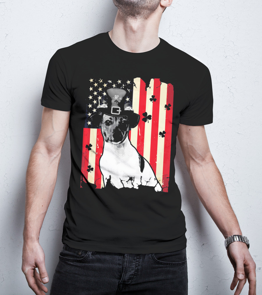 Jack Russell Terrier American Flag St Patricks Day With Shamrocks T-Shirt