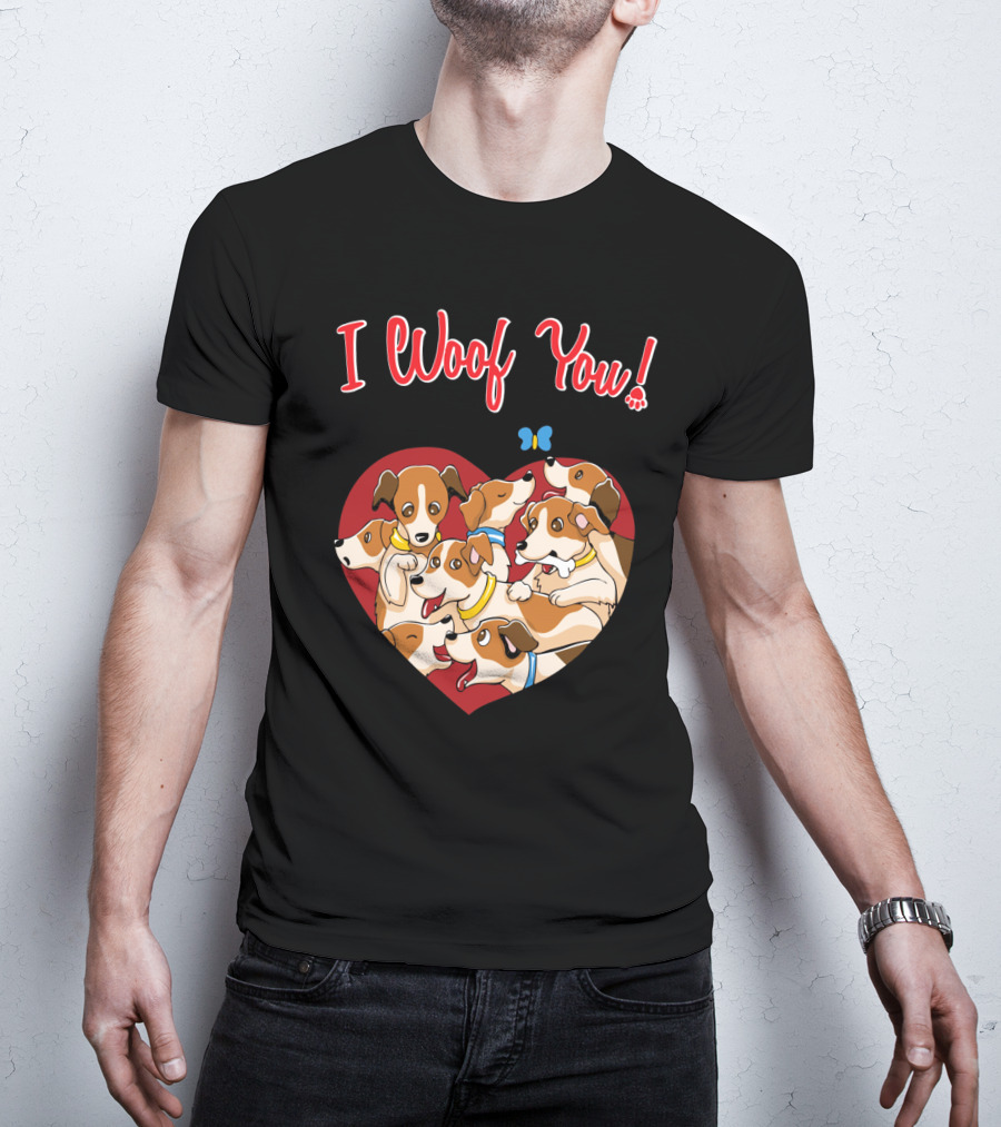 I Woof You Jack Russell Terrier Valentines Day Heart Puppies T-Shirt