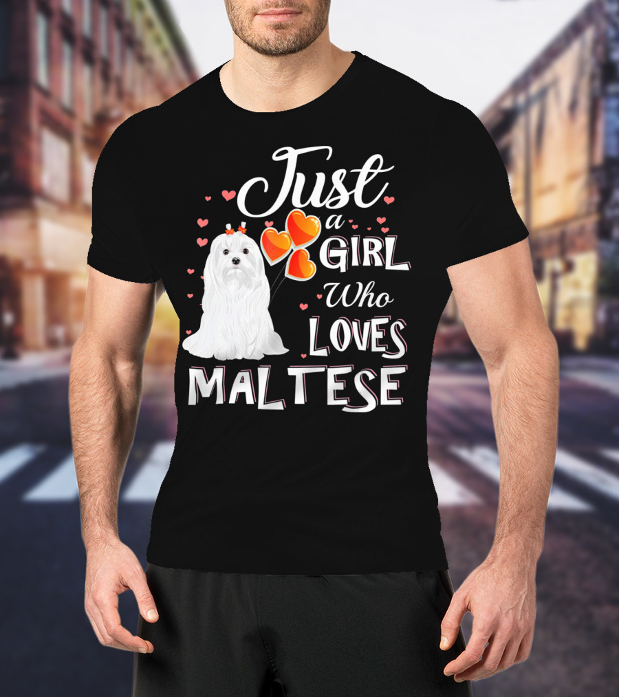Just A Girl Who Loves Maltese With Heart Balloons And Cute Dog T-Shirt