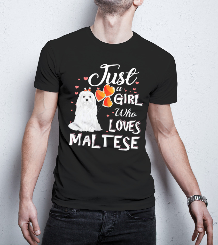 Just A Girl Who Loves Maltese With Heart Balloons And Cute Dog T-Shirt