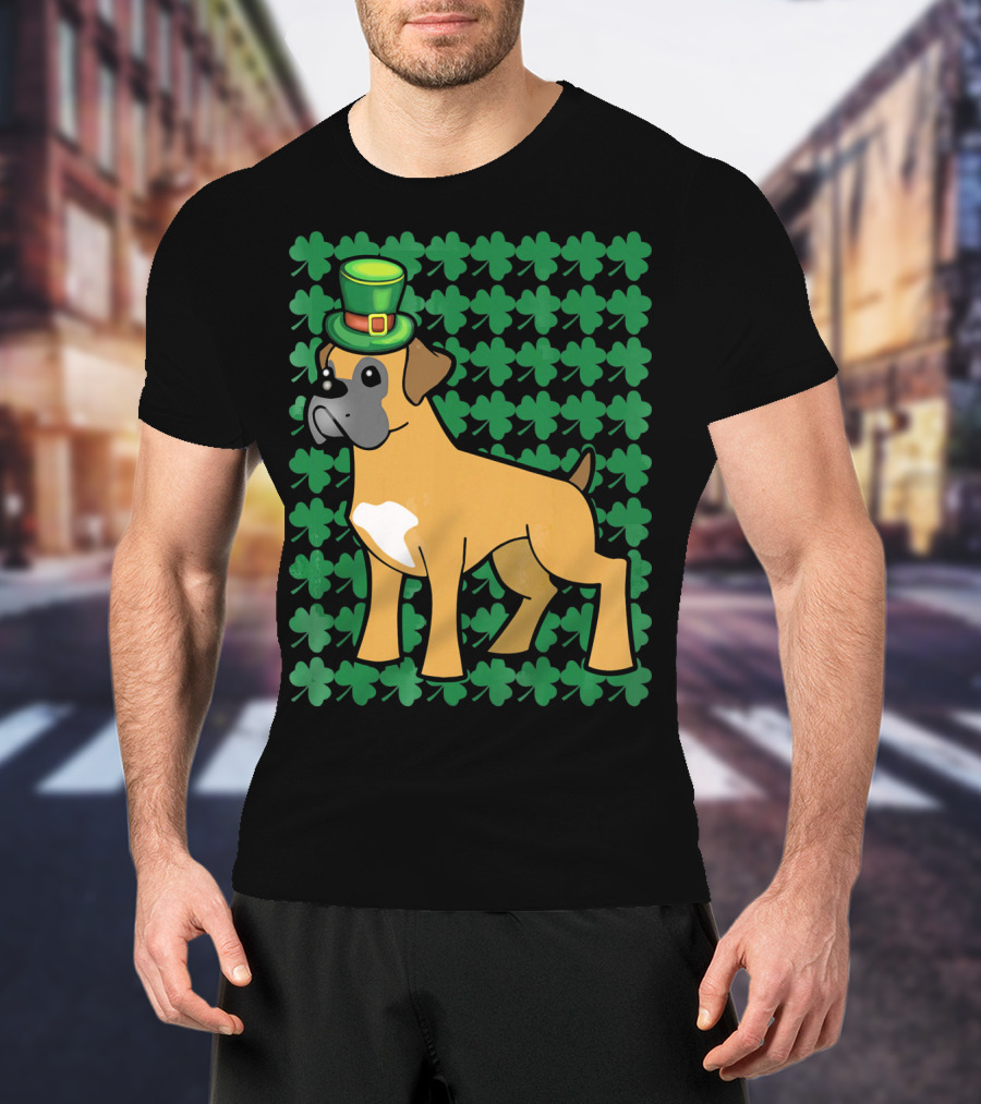 Leprechaun Boxer Dog With Clover T-Shirt