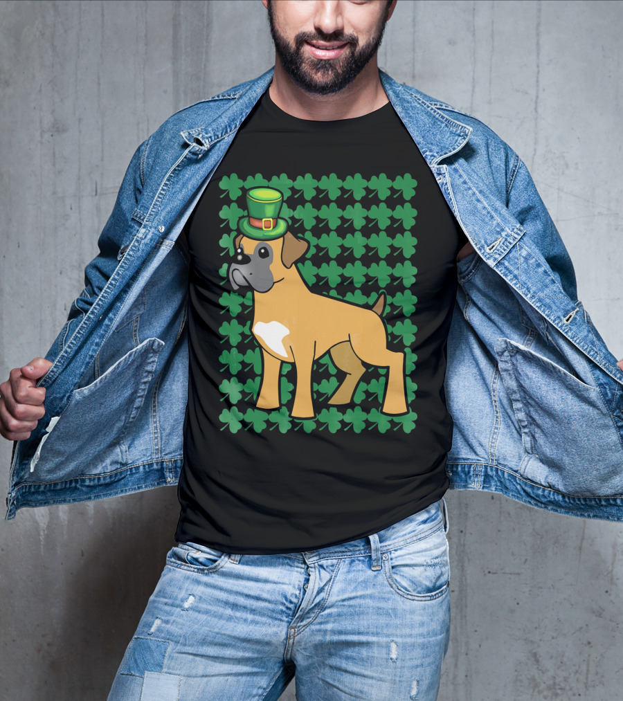 Leprechaun Boxer Dog With Clover T-Shirt